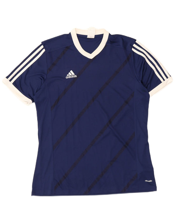 T-shirt da uomo Adidas Top grande in poliestere a righe blu navy