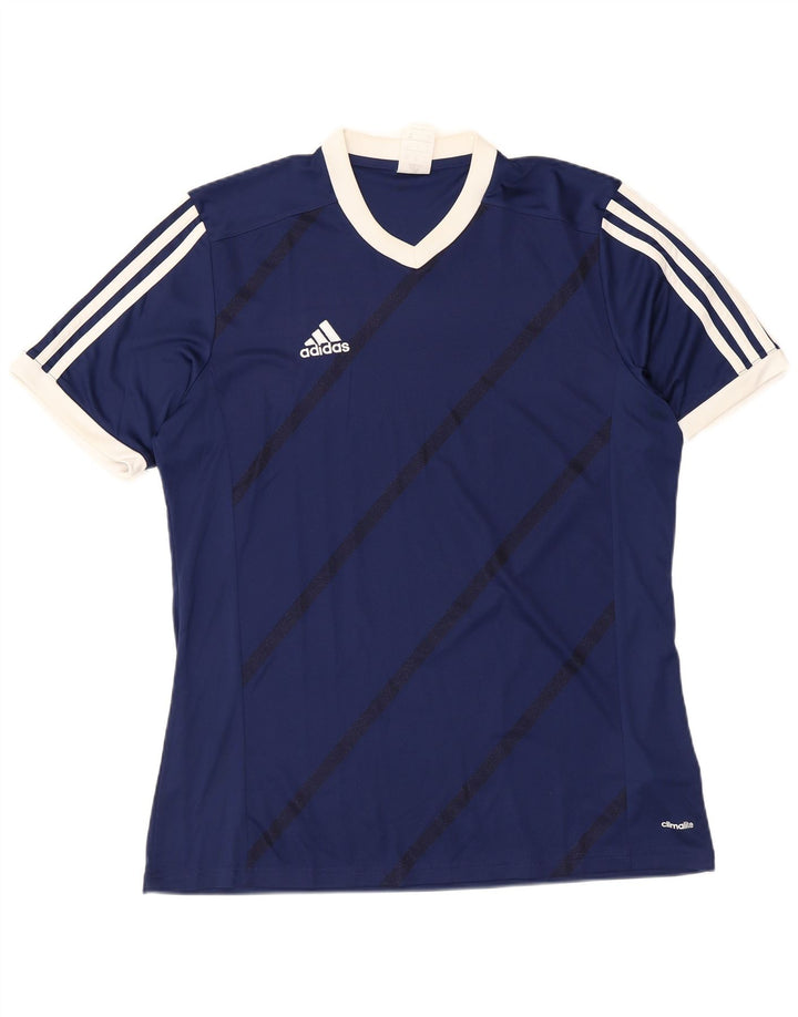 T-shirt da uomo Adidas Top grande in poliestere a righe blu navy