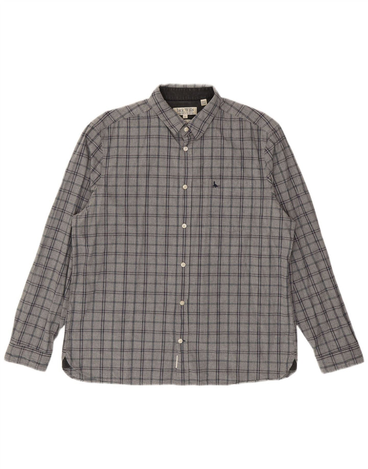 Camicia da uomo Classic Fit Jack Wills XL in cotone a quadri grigio