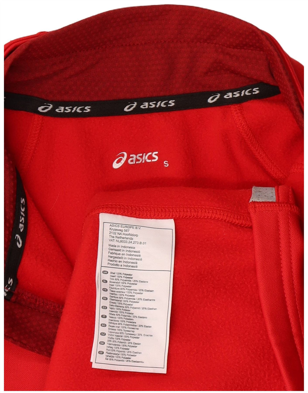ASICS Uomo Zip Collo Pullover Tuta Top Piccolo Rosso Poliestere Sportivo