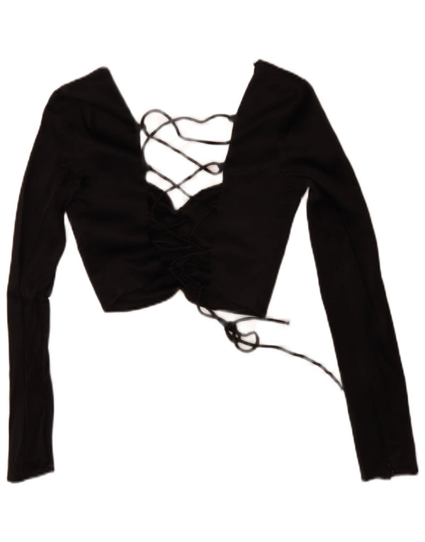 Top corto a maniche lunghe da donna Zara UK 6 XS viscosa nera
