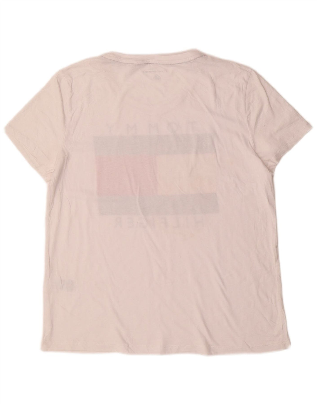 TOMMY HILFIGER T-shirt grafica da donna Top UK 16 grande cotone bianco