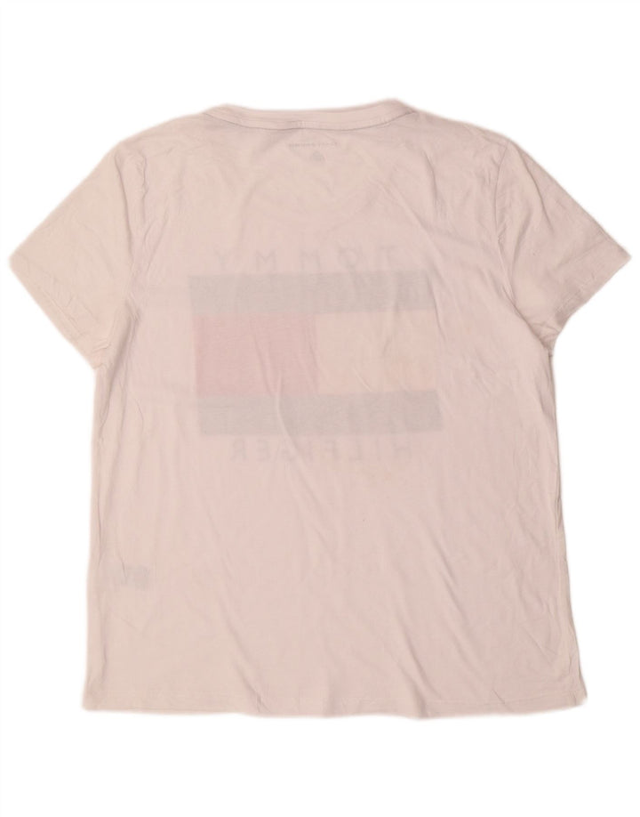 TOMMY HILFIGER T-shirt grafica da donna Top UK 16 grande cotone bianco