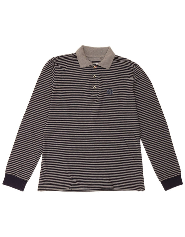 Polo da uomo a maniche lunghe Sergio Tacchini XL in cotone a righe blu navy