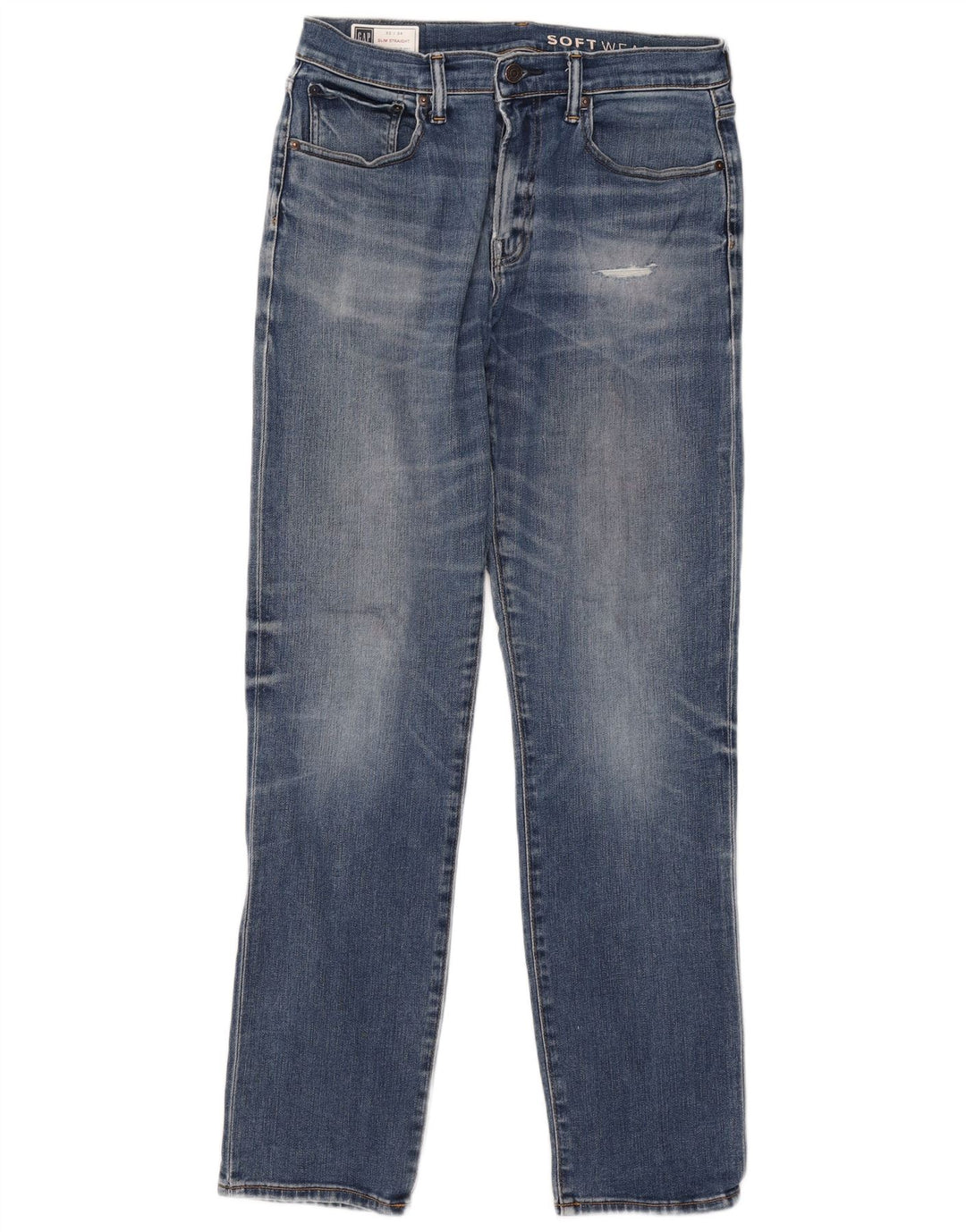 Jeans dritti slim invecchiati da uomo Gap W32 L34 cotone blu