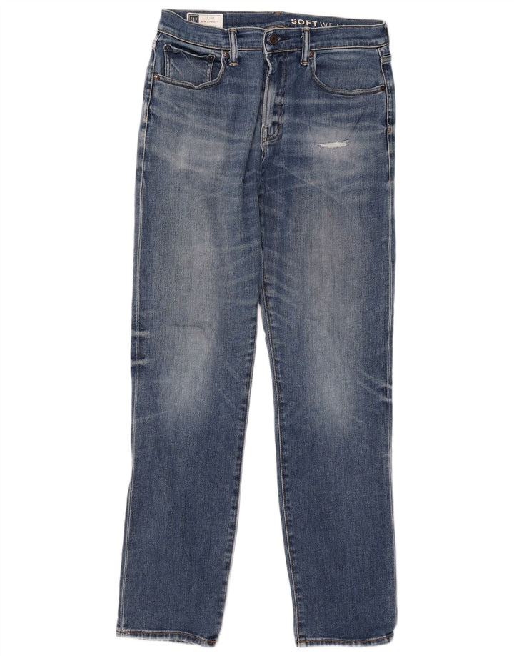 Jeans dritti slim invecchiati da uomo Gap W32 L34 cotone blu