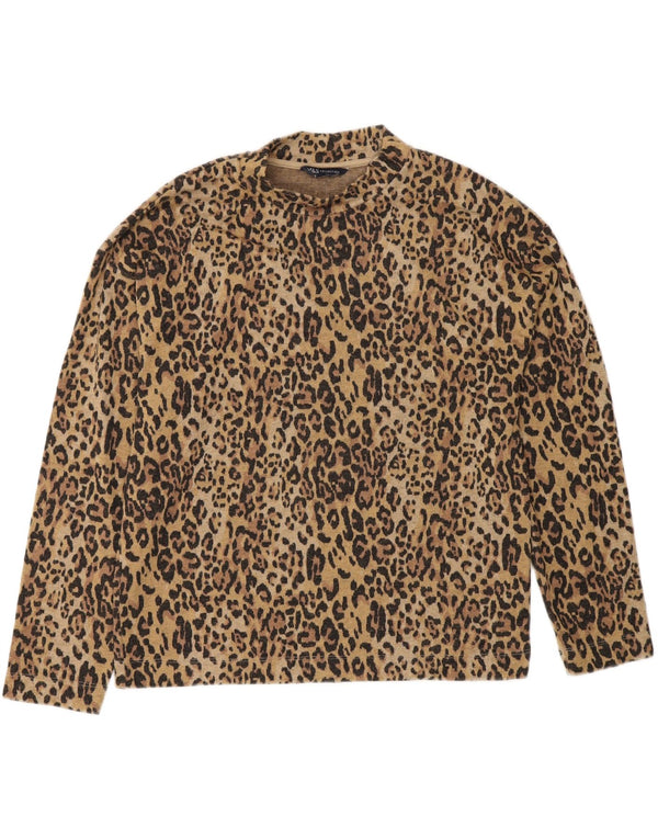 Marks & Spencer Top da donna a maniche lunghe UK 10 piccola stampa animalier marrone
