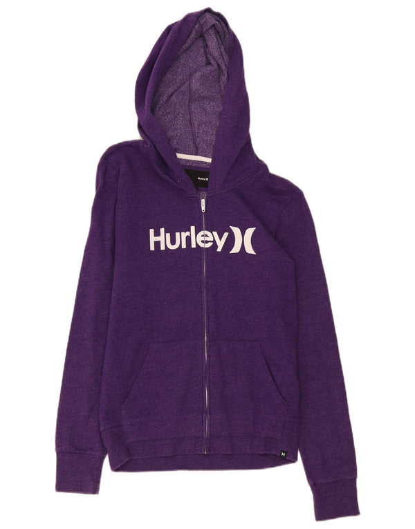 Felpa con cappuccio e zip grafica Hurley da donna UK 14 Grande cotone screziato viola