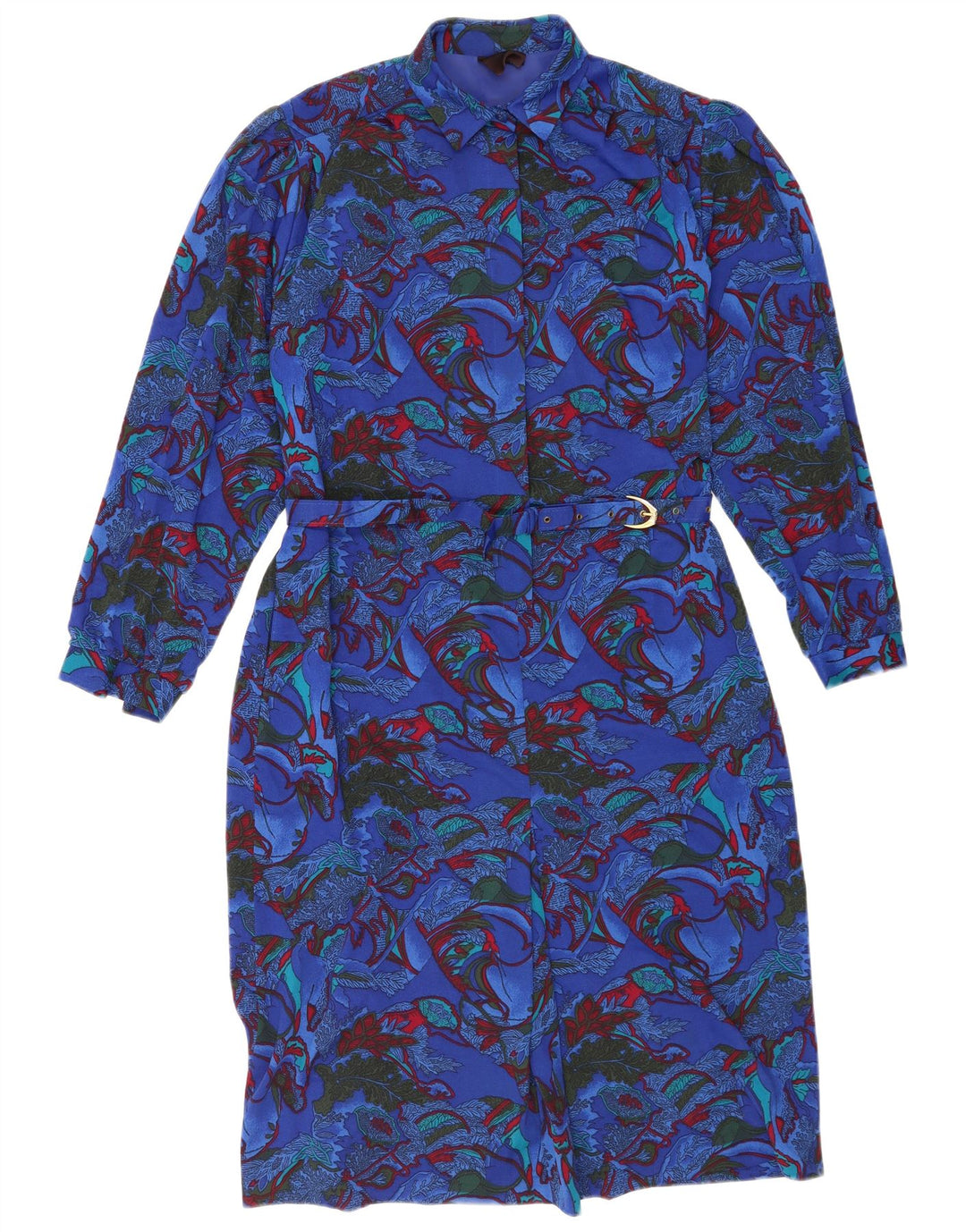 Abito tubino vintage da donna a maniche lunghe IT 46 Grande poliestere floreale blu