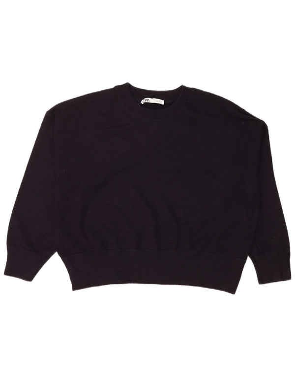 Felpa corta oversize da donna Zara, maglione UK 16 grande in viscosa blu navy