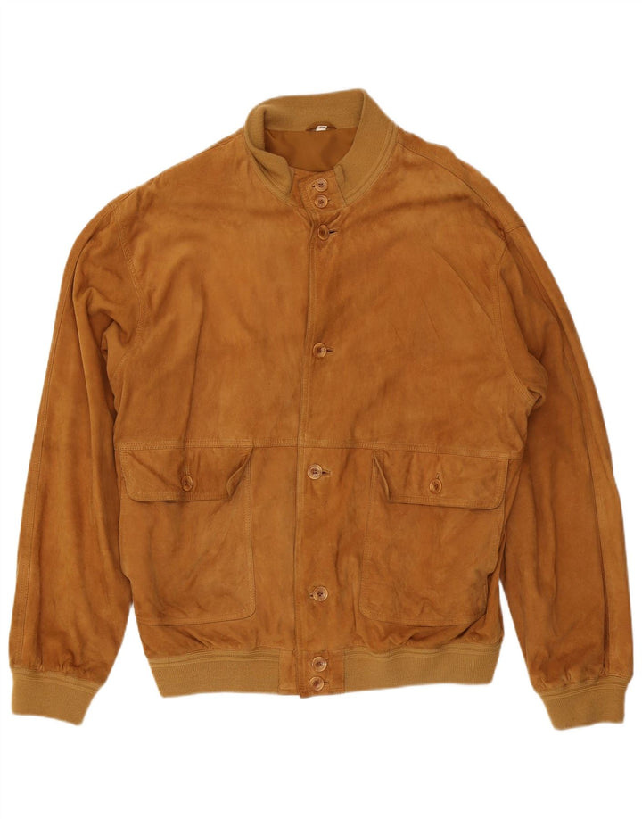 Giubbotto bomber vintage in pelle scamosciata da uomo IT 56 3XL in pelle marrone