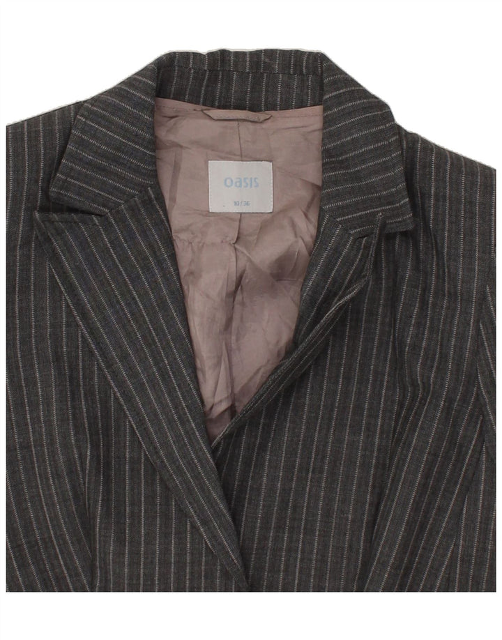 OASIS Womens 2 Button Blazer Jacket UK 10 Small Grey Pinstripe Virgin Wool Vintage Oasis and Second-Hand Oasis from Messina Hembry 