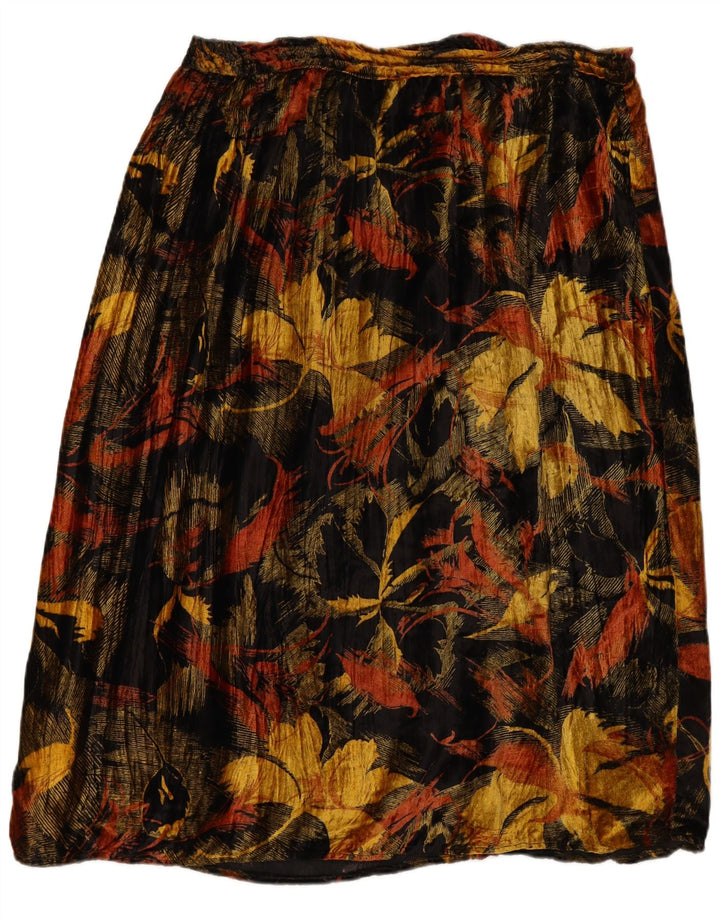 Gonna a trapezio in velluto da donna VINTAGE W38 XL Rayon floreale nero