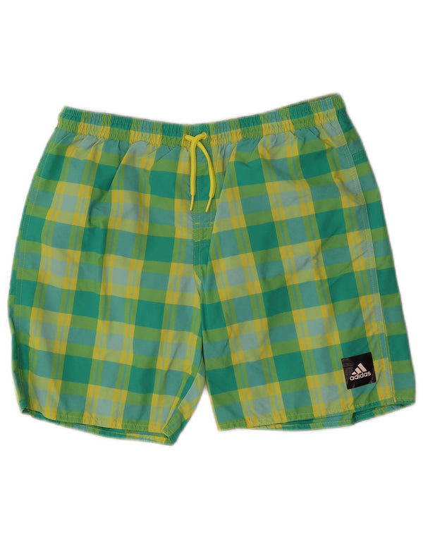 Pantaloncini da bagno Adidas da ragazzo 15-16 anni in nylon verde a quadri