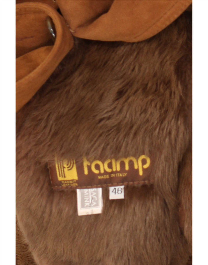 Cappotto in shearling vintage da donna IT 46 grande in pelle marrone