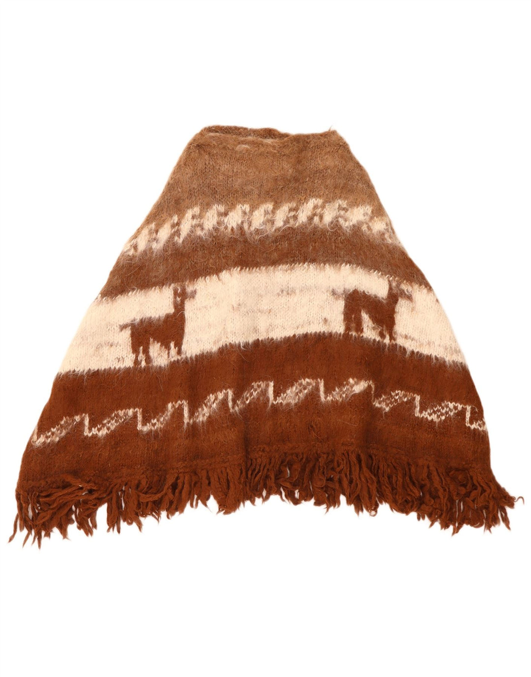 Maglione poncho vintage da donna taglia unica color block marrone azteco