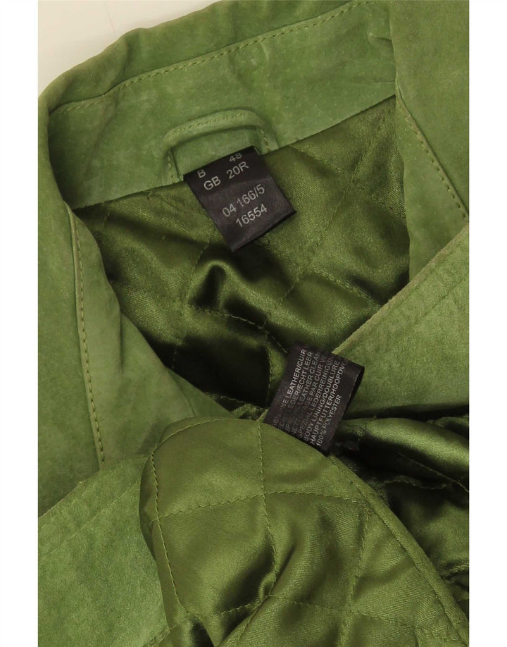 Giacca blazer vintage in pelle scamosciata a 4 bottoni da donna UK 20 2XL in pelle verde