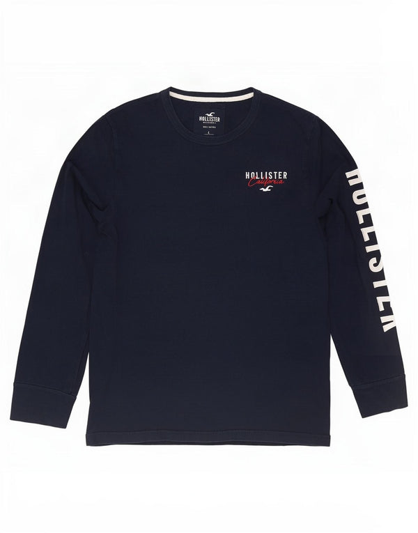 Hollister Top grafico da uomo a maniche lunghe di grandi dimensioni in cotone blu navy
