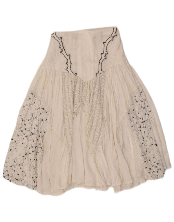 Gonna svasata da donna vintage W27 piccola in viscosa floreale bianca