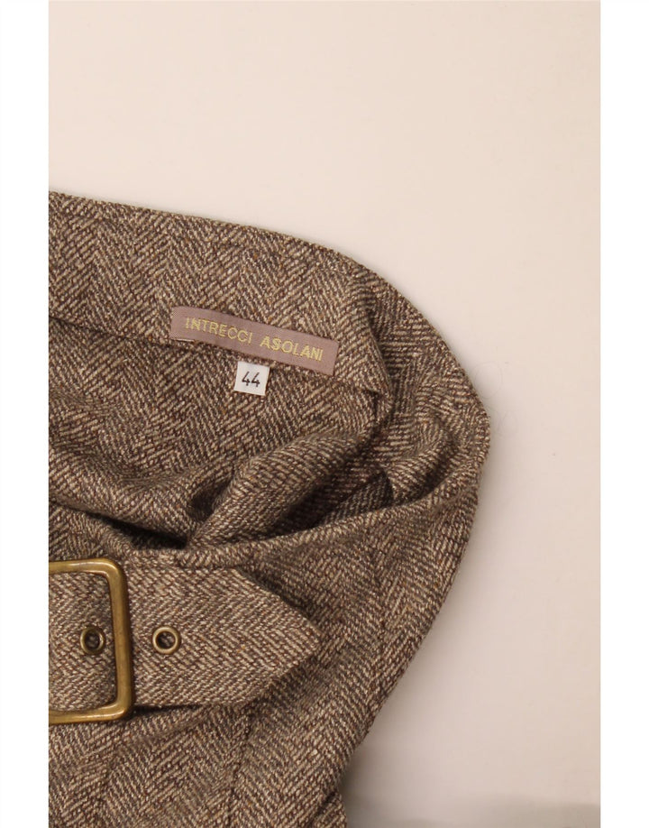 Gonna a portafoglio a pieghe vintage da donna IT 44 media W30 marrone a spina di pesce