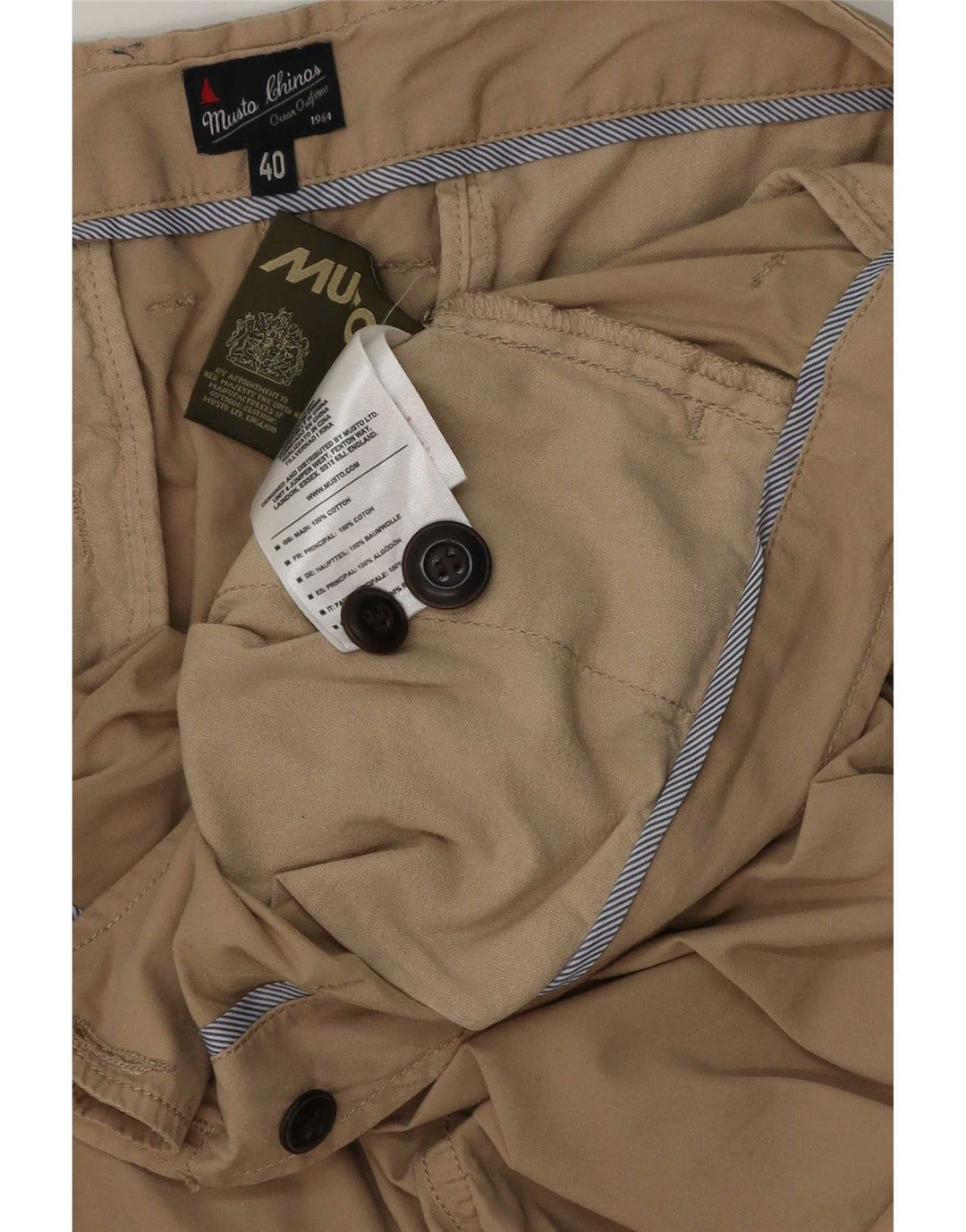 Pantaloncini chino da uomo Musto W40 XL in cotone beige