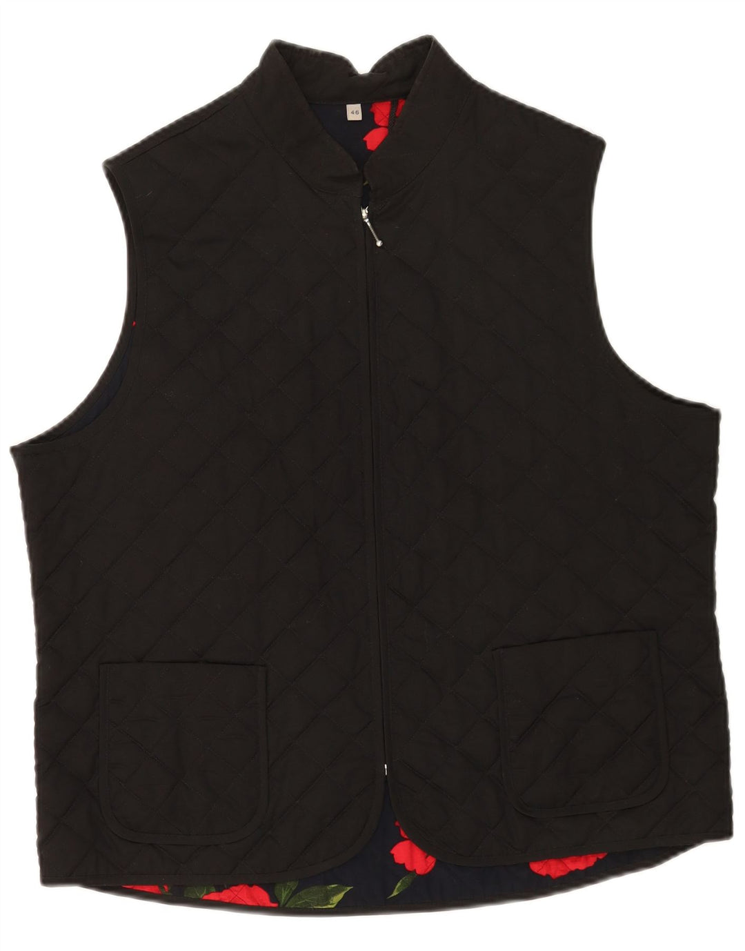 Gilet trapuntato da donna vintage UK 20 2XL poliestere nero