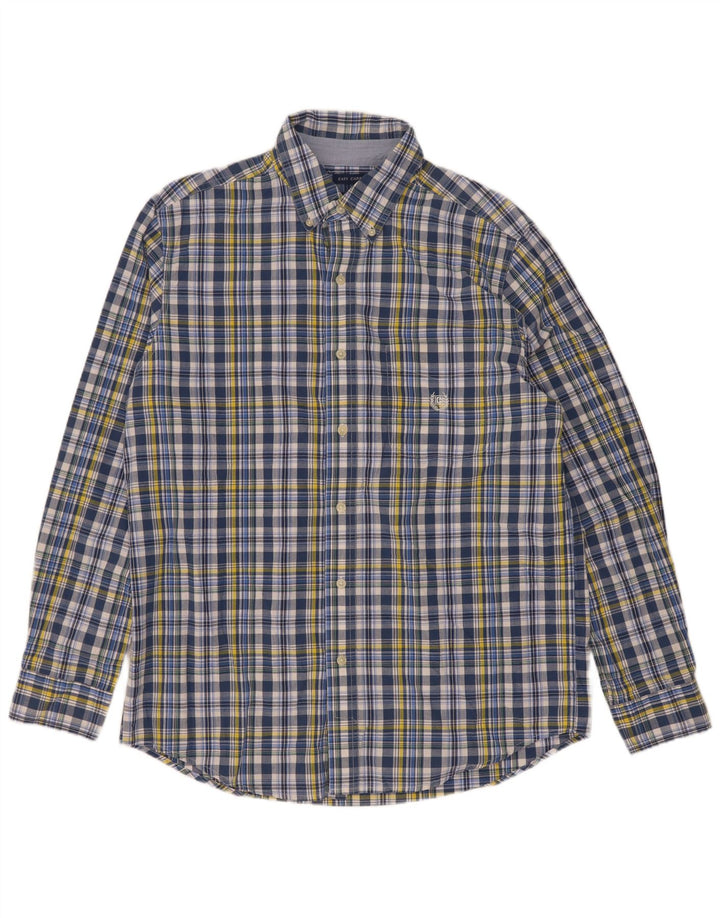 Camicia Chaps da uomo Easy Care in cotone a quadri blu medio