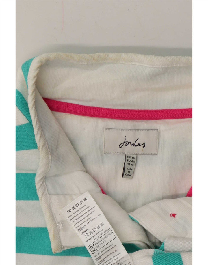 Joules Felpa da Donna con Collo a Bottone, Maglione UK 16, Grande, a Righe Turchesi