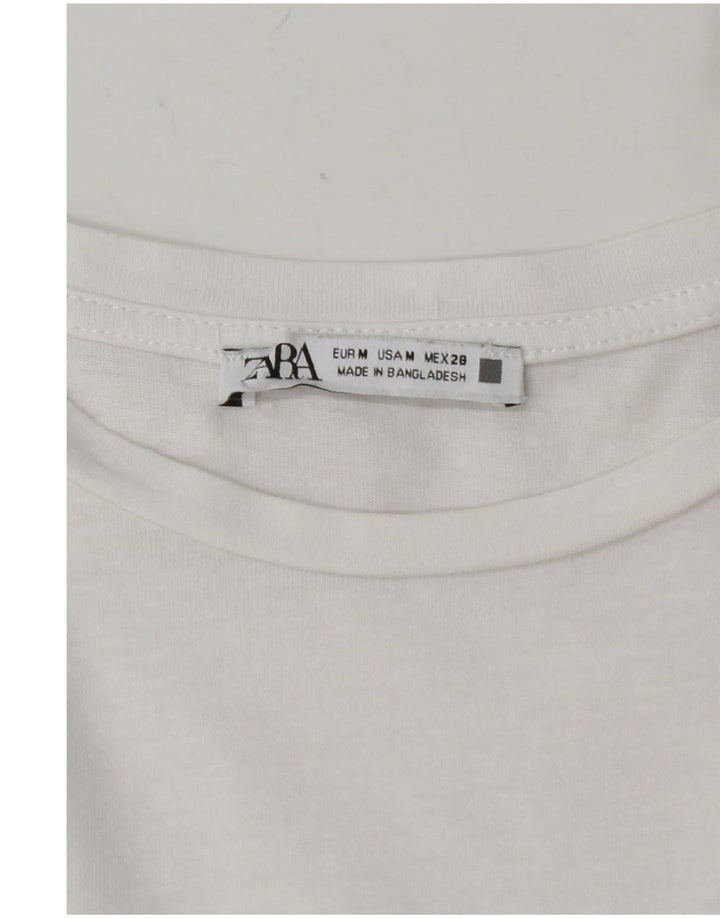 ZARA Womens T-Shirt Top UK 14 Medium White Cotton