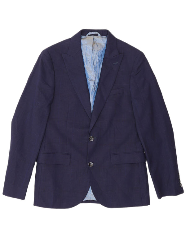 Giacca blazer slim fit da uomo Dkny a 2 bottoni UK 38 lana blu navy media