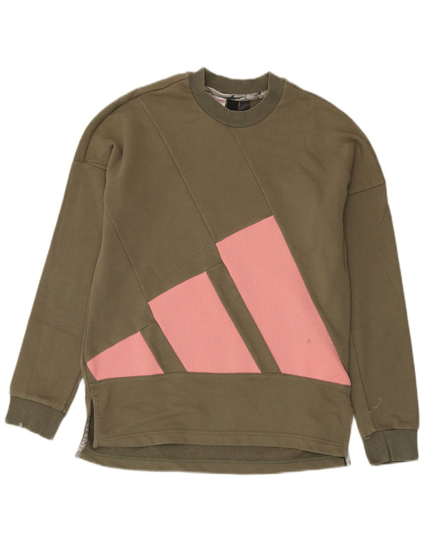 Felpa grafica Adidas per ragazze, maglione, 14-15 anni, cotone kaki