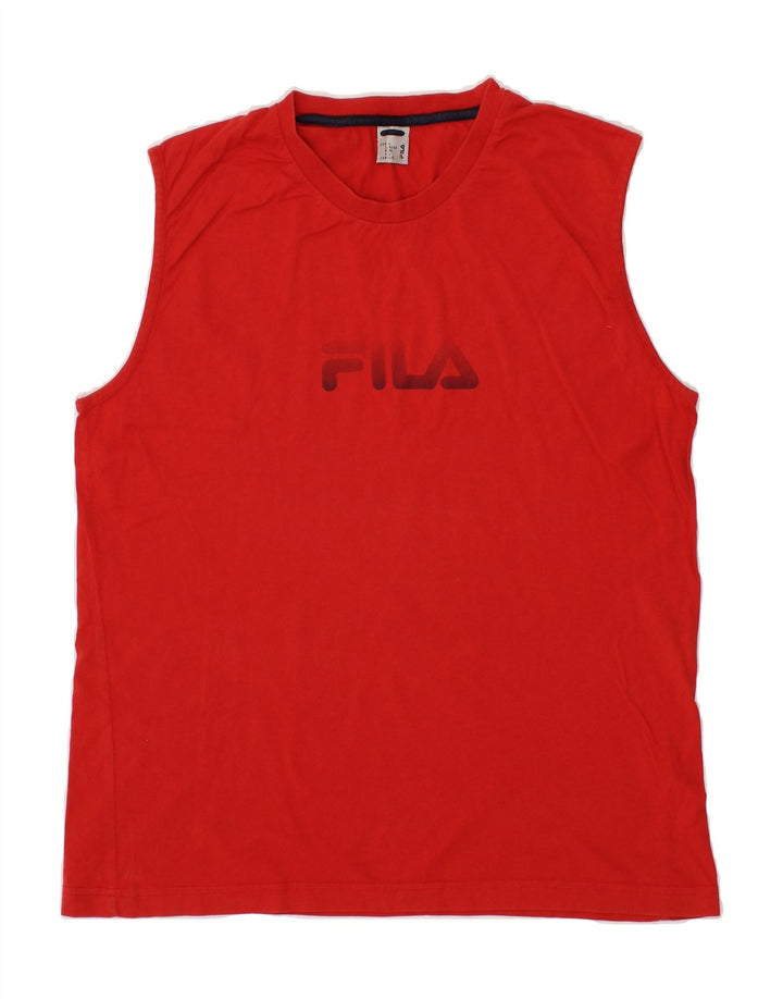 FILA Mens Graphic Vest Top Large Red Cotton Vintage Fila and Second-Hand Fila from Messina Hembry 