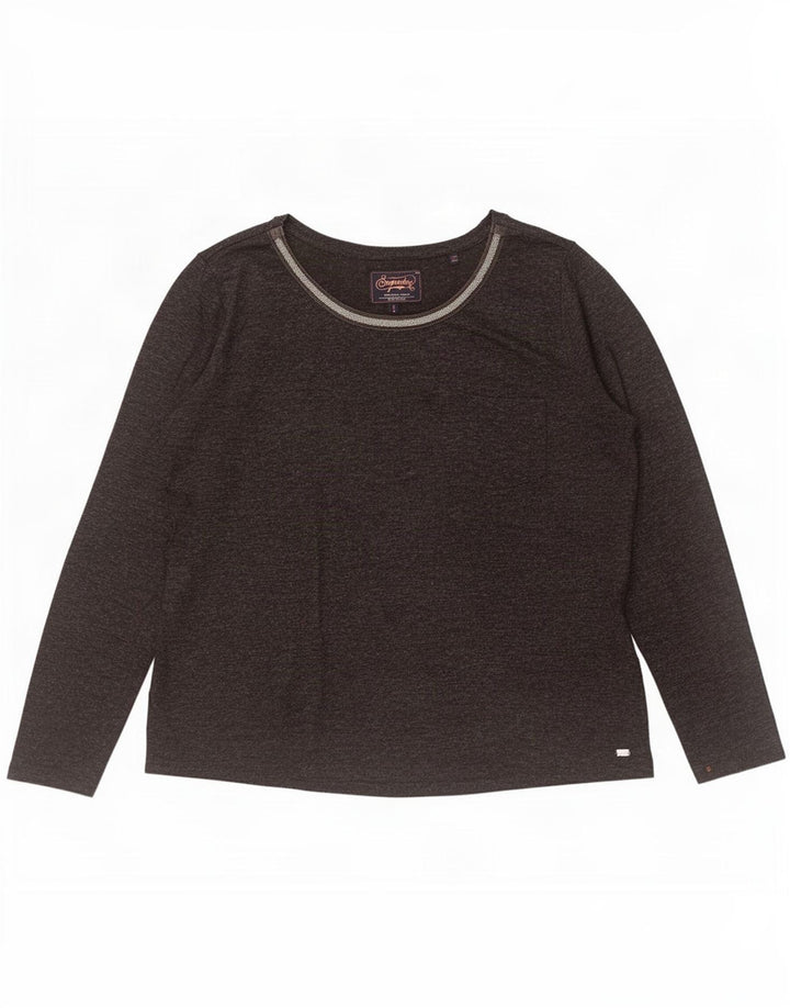 Top da donna a maniche lunghe Superdry UK 18 XL poliestere chiazzato grigio