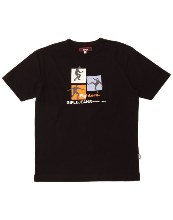 T-shirt grafica da uomo RIFLE Top XL in cotone nero