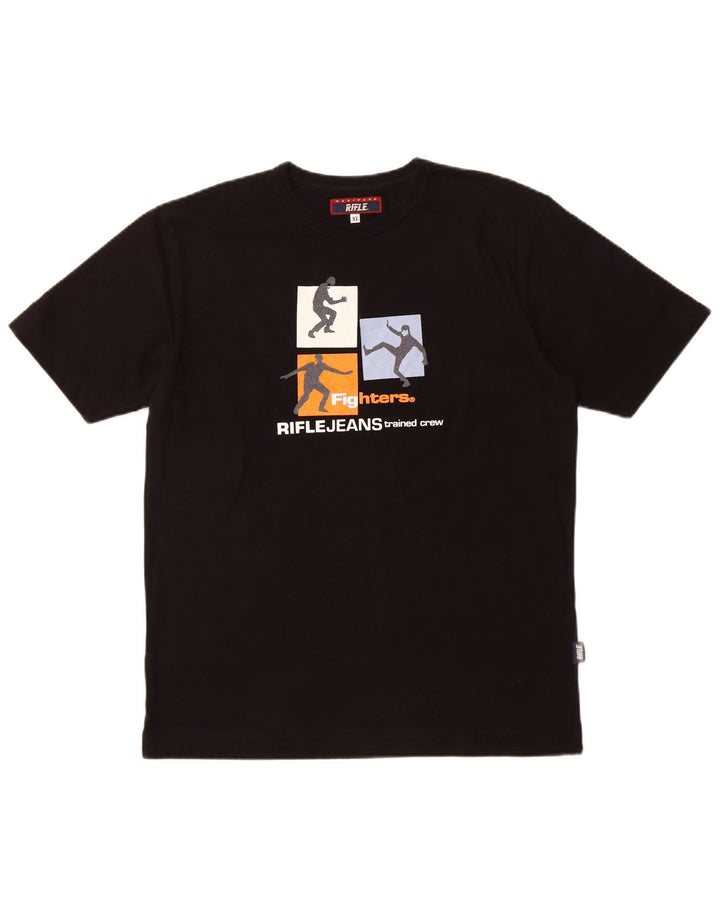 T-shirt grafica da uomo RIFLE Top XL in cotone nero