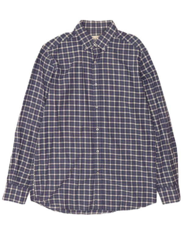 Massimo Dutti Mens Flannel Shirt Medium Navy Blue Check