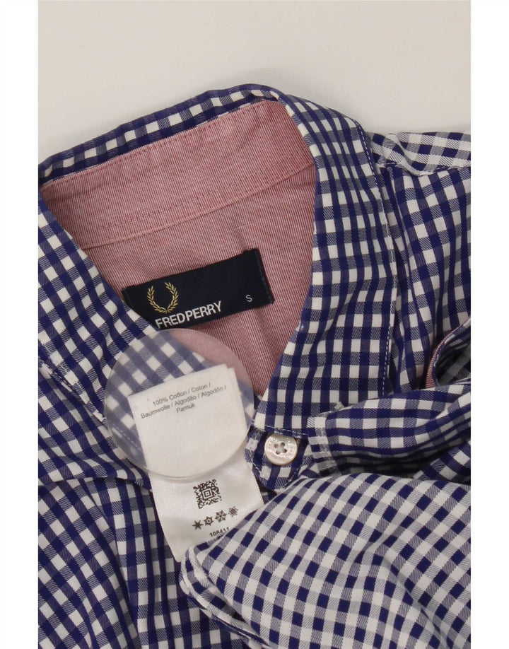 Camicia a maniche corte da uomo Fred Perry in cotone a quadri blu piccolo