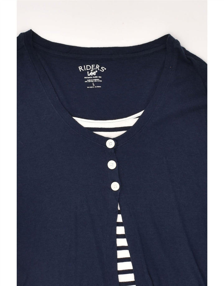 LEE Womens Long Sleeve Blouse Top UK 14 Large Navy Blue Colourblock | Vintage Lee | Thrift | Second-Hand Lee | Used Clothing | Messina Hembry 