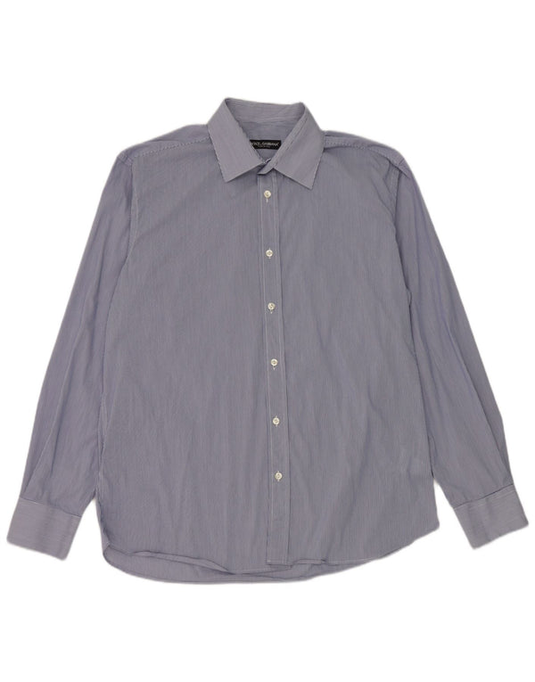 Camicia da uomo Dolce & Gabbana taglia 42 16 1/2 grande cotone gessato blu