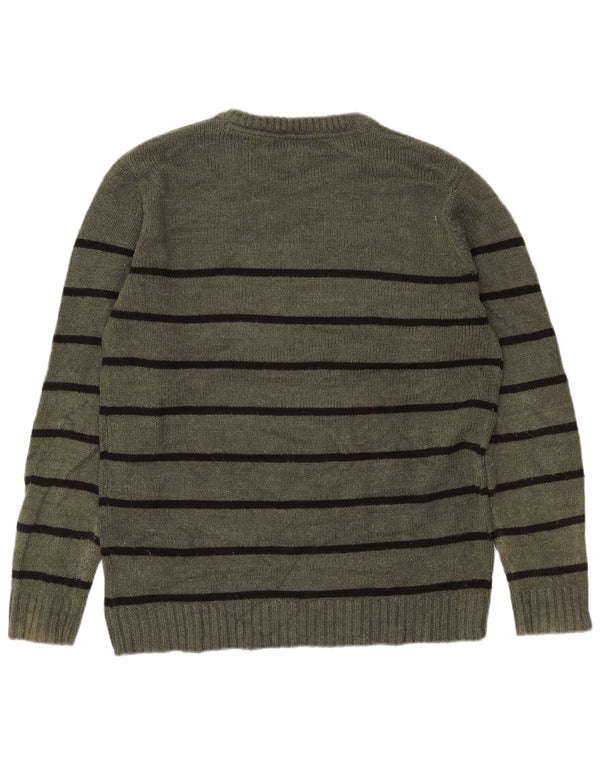 Polo Assn. Maglione maglione girocollo da uomo, acrilico a righe grandi color kaki