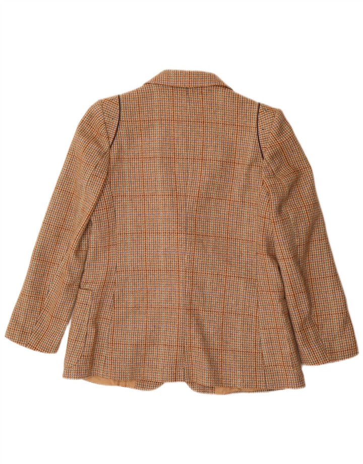Giacca blazer vintage da donna a 2 bottoni IT 46 grande lana a quadri marrone