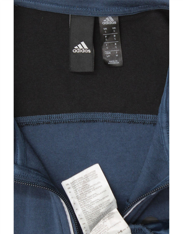 Felpa Adidas da uomo con zip e collo, piccola, in cotone color block blu