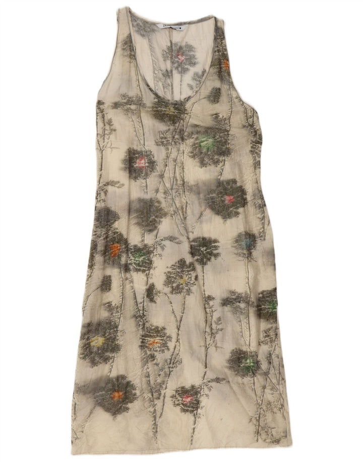 Abito basico senza maniche da donna Zara UK 12 cotone floreale bianco sporco medio