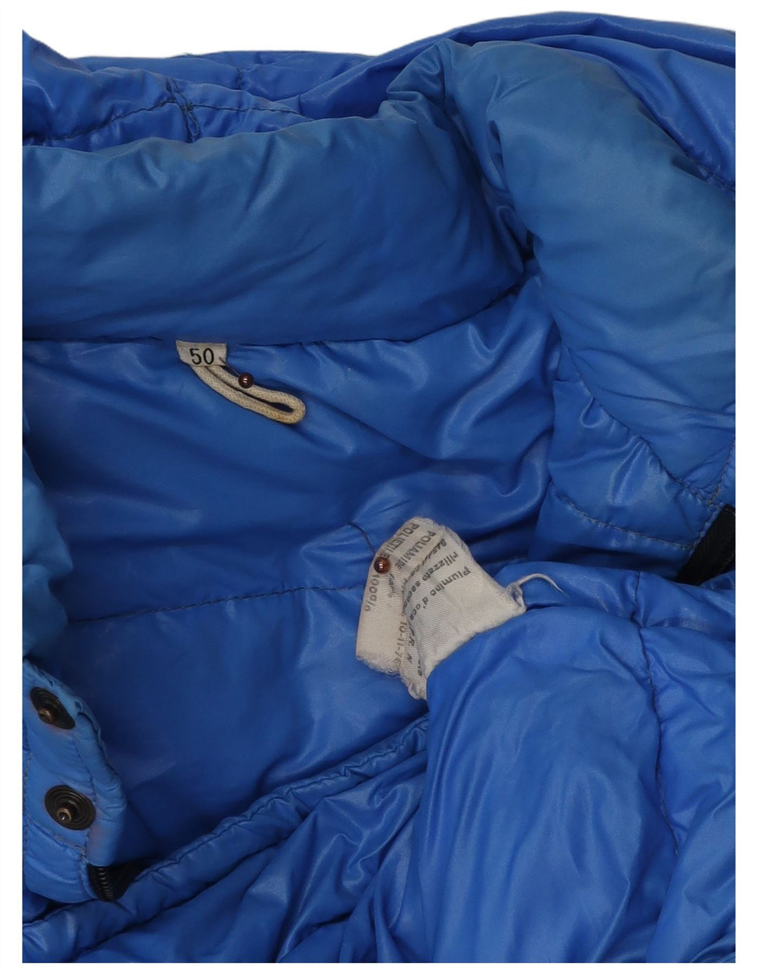 Giacca imbottita con cappuccio vintage da uomo IT 50 Large Blu Colourblock in poliammide