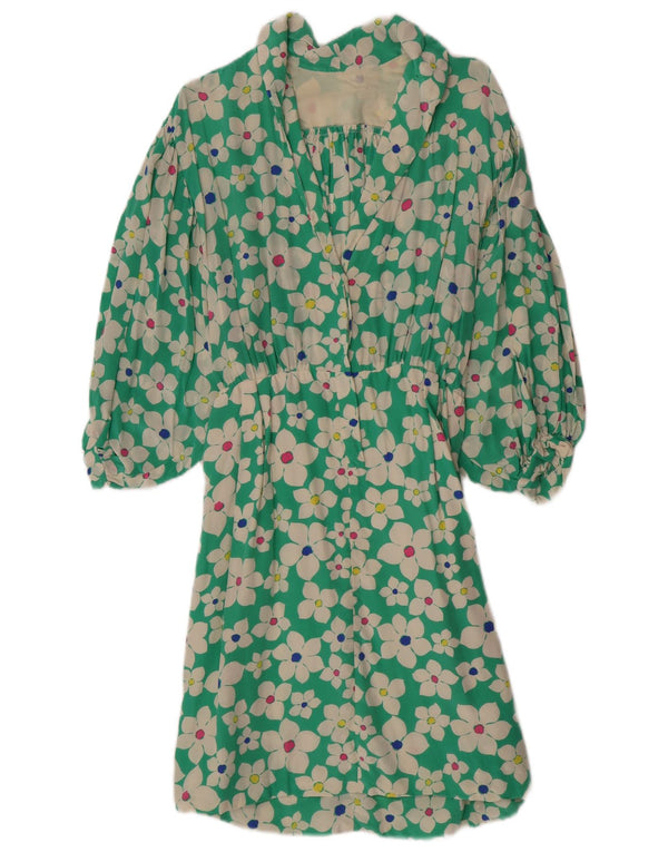 Abito a trapezio con maniche a 3/4 da donna vintage UK 4 XS verde floreale