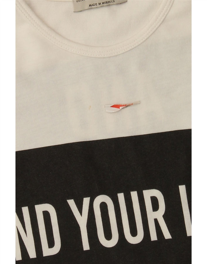 Top grafico Zara per ragazzi a maniche lunghe 9-10 anni in cotone color block bianco