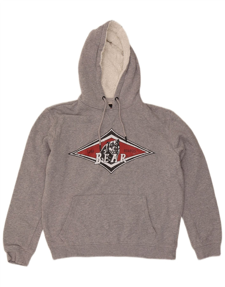 Maglione con cappuccio grafico da uomo Bear in cotone grigio medio
