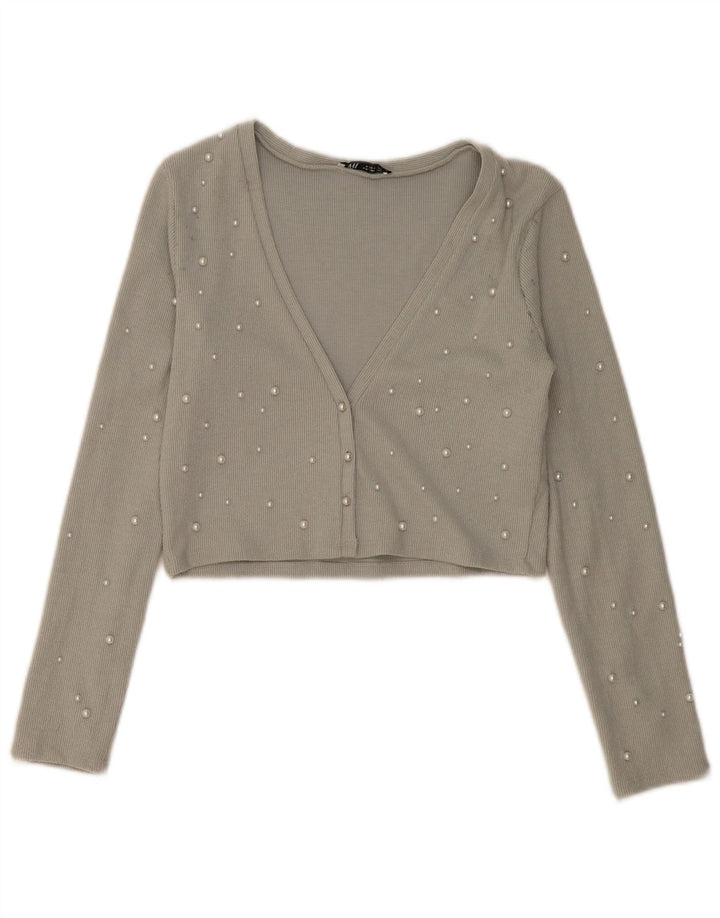 Top cardigan corto da donna Zara UK 14 grande poliestere grigio