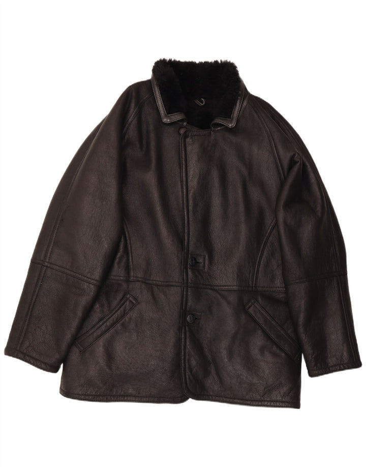 Giubbotto in shearling vintage da uomo IT 54 2XL Nero