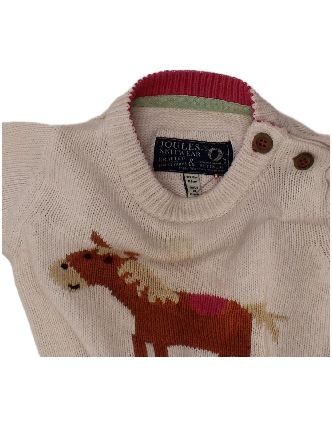 JOULES Maglione con scollo a barchetta per neonata 12-18 mesi bianco con stampa animalier